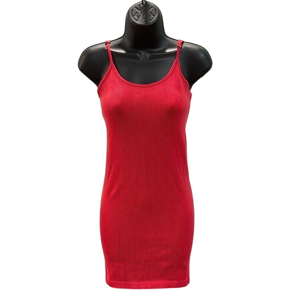Forever 21 Red Ribbed Bodycon Mini Dress Sleeveless Spaghetti Strap Women Small